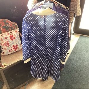Momentum’s Dark Blue Polka Dot Collared Long Sleeve Mini Dress